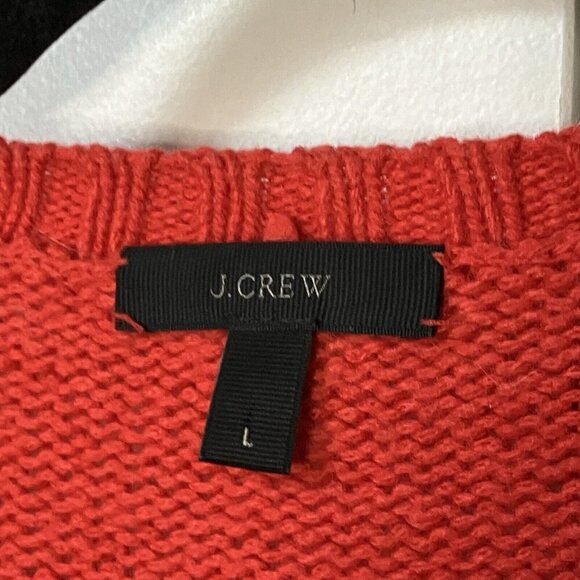 J.Crew Wool Blend Red Knit Sweater Oversized Womens Large Holiday Christmas - Picture 3 of 6